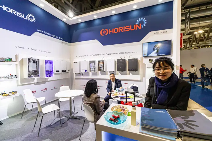 Horisun gas water heaters and cutaway boilers on the stand wall