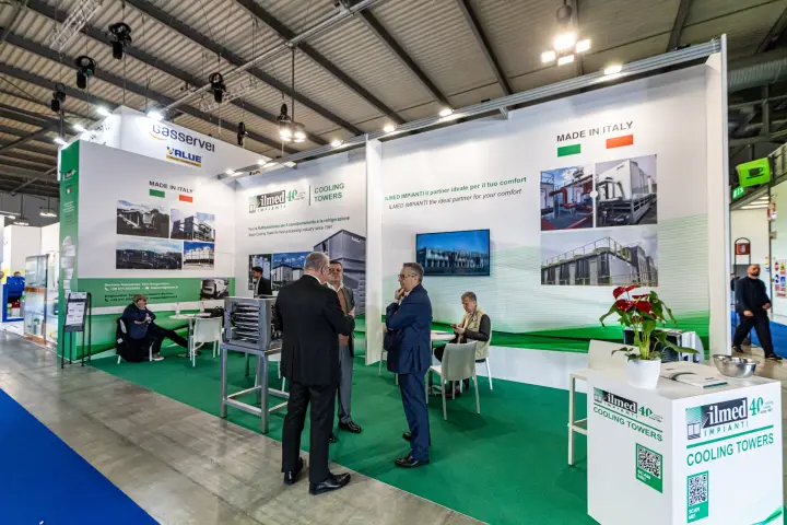 Ilmed Impianti cooling towers stand with Made in Italy photo walls