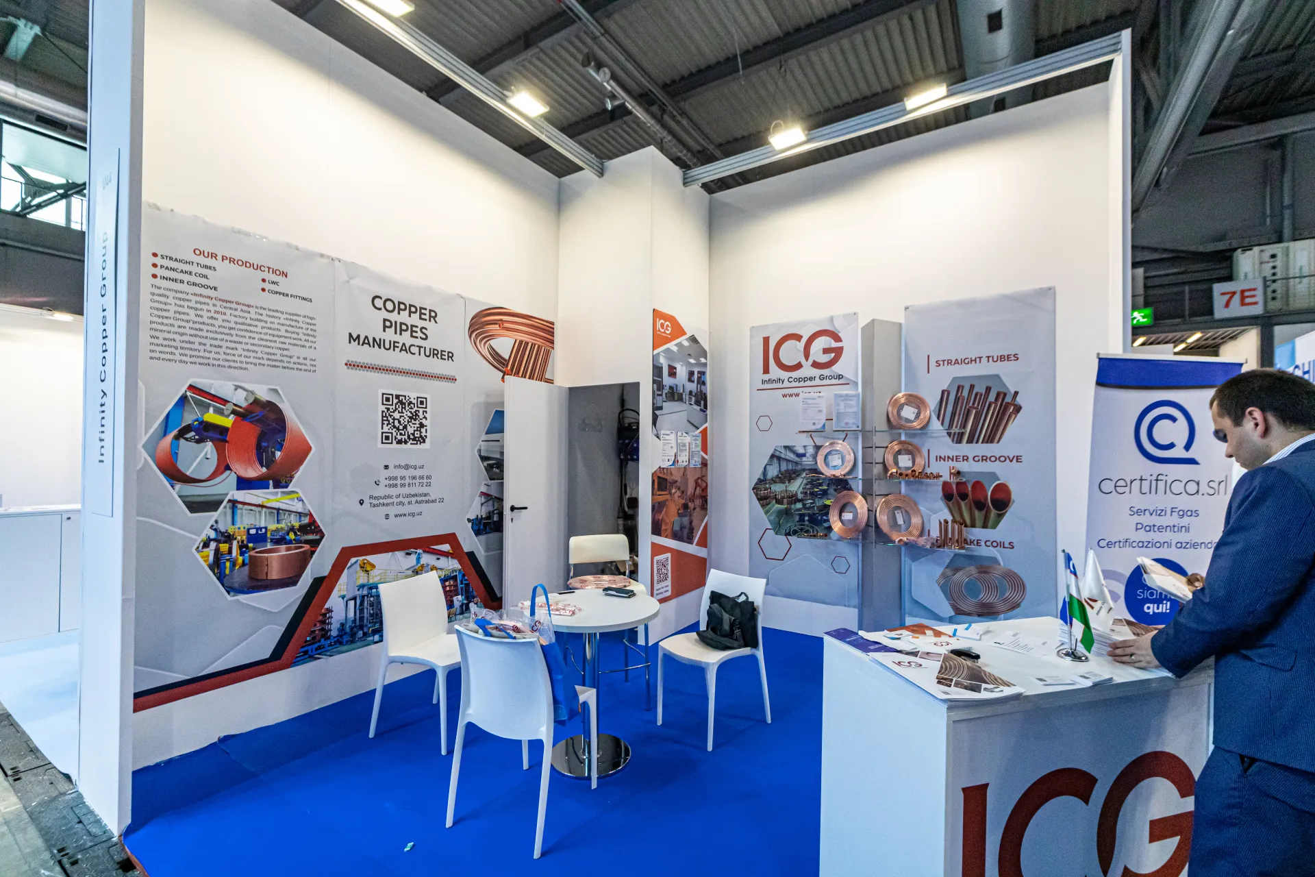 Infinity Copper Group stand with copper tube coils and inner groove samples at MCE 2024