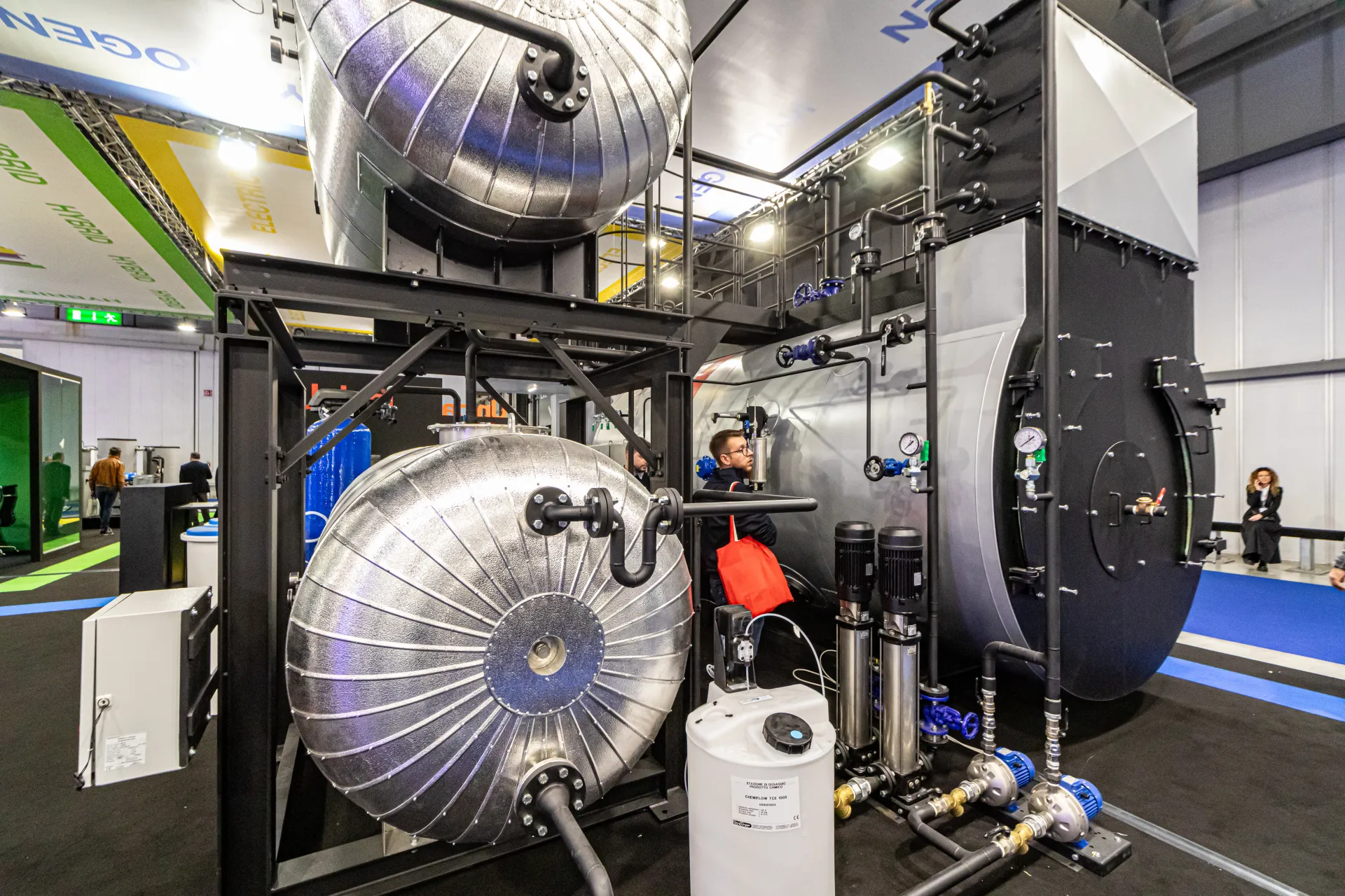 Insulated vessels, pumps and dosing tank on a boiler package at MCE 2024