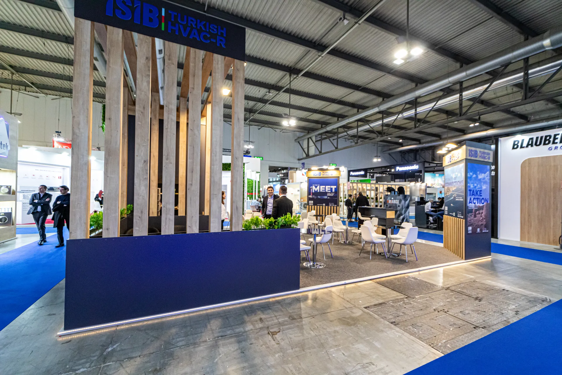 ISIB Turkish HVAC-R stand with timber slats and lounge at MCE 2024