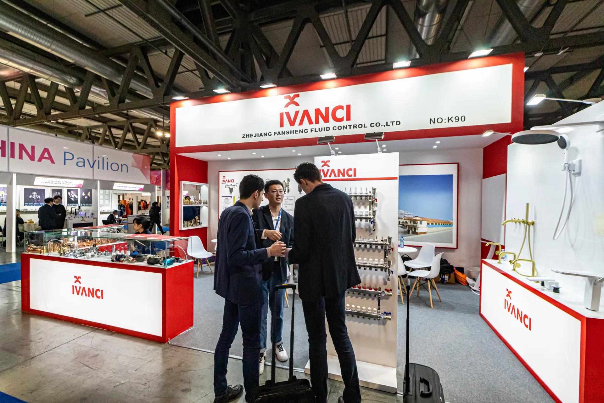 Ivanci stand of Zhejiang Fansheng Fluid Control with manifolds and brass fittings at MCE 2024