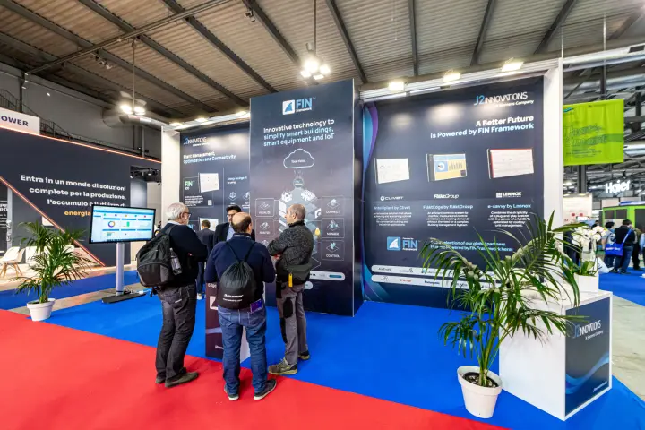 J2 Innovations stand promoting the FIN Framework for smart buildings at MCE 2024