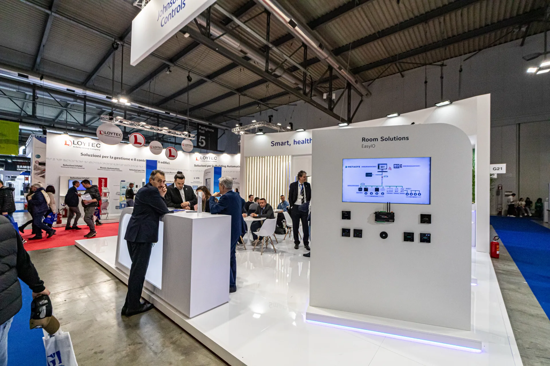 Johnson Controls Room Solutions wall with EasyIO controllers at MCE 2024