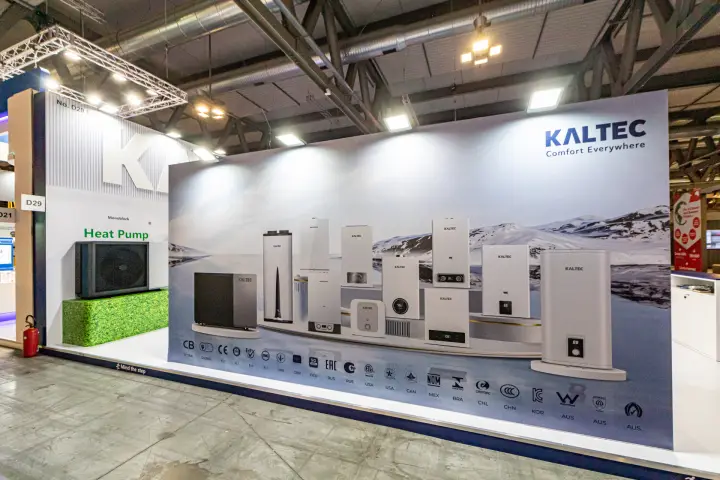 Kaltec wall graphic of water heaters with a monoblock heat pump