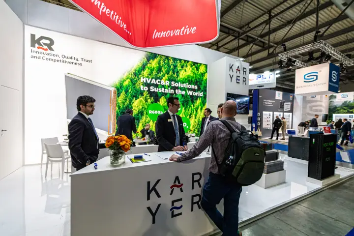 Karyer reception counter under the red 'Innovative' banner at MCE 2024