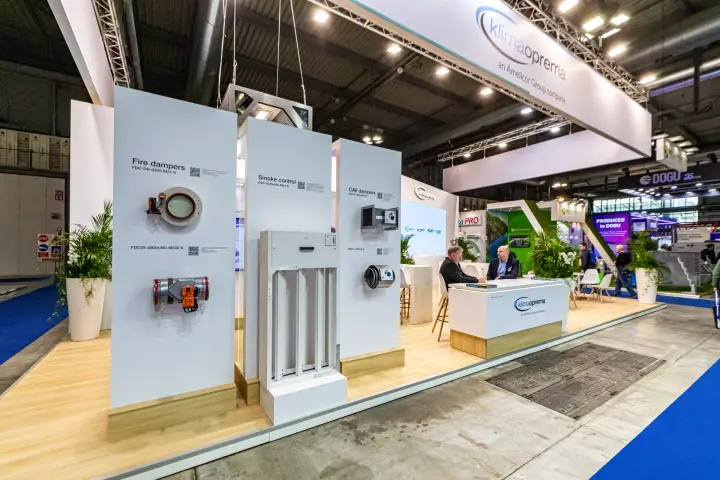 Klimaoprema display columns with fire dampers, smoke control and CAV dampers