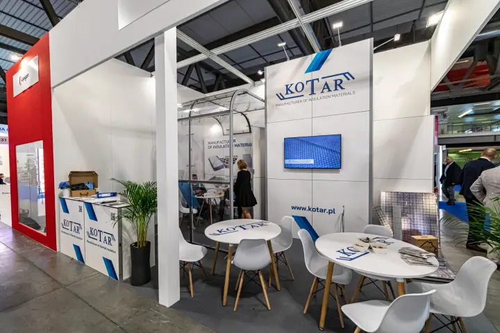 Kotar insulation materials stand with glass meeting cabin at MCE 2024