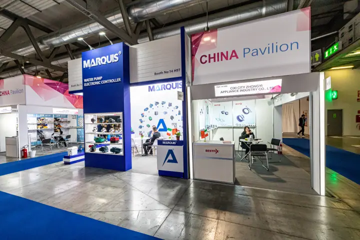 Marquis water pump stand beside the Bestfix booth in the China Pavilion