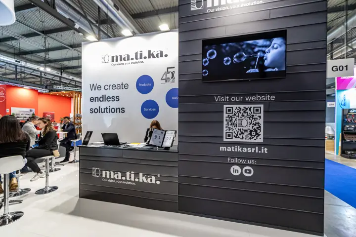 Matika reception with QR code tower and 45-year anniversary mark at MCE 2024