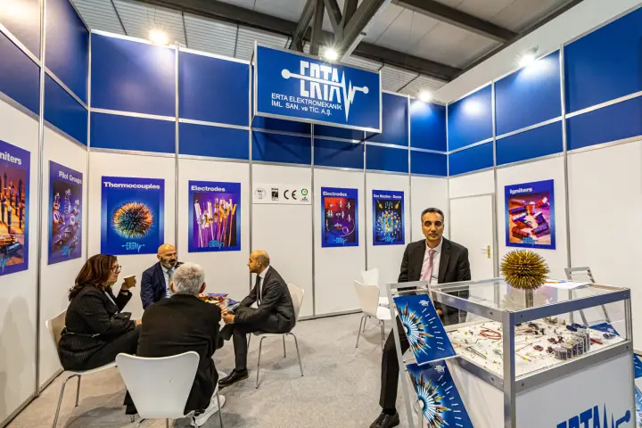 Meeting table and component showcase at the Erta Elektromekanik stand at MCE 2024