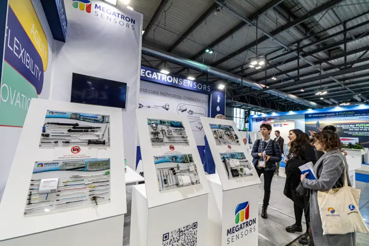 Megatron Sensors display boards with probes, cable sensors and housings at MCE 2024