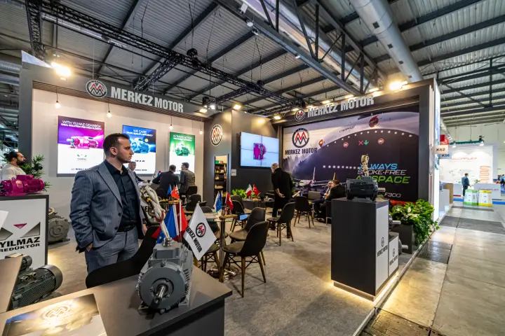Merkez Motor stand with Yılmaz Redüktör gearmotors in the foreground at MCE 2024