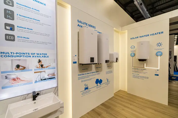 Midea Salute series water heaters and solar water heater display at MCE 2024