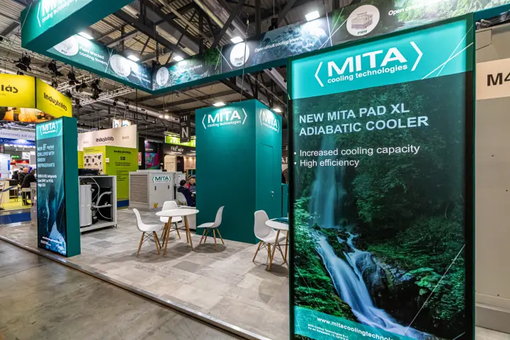 MITA PAD XL adiabatic cooler banner and frigofluid chiller totem