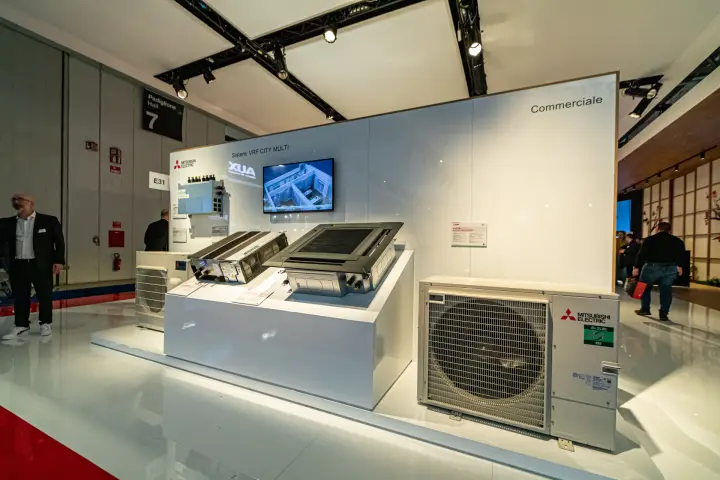 Mitsubishi Electric City Multi VRF display with cassette and outdoor units at MCE 2024