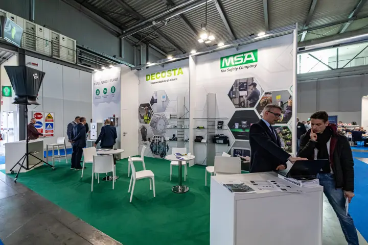 MSA and Decosta stand with instrument shelves and front counter at MCE 2024
