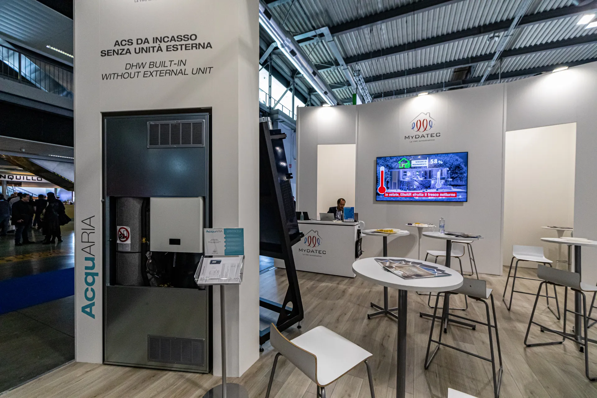 Mydatec AcquARIA built-in DHW unit with open front panel at MCE 2024