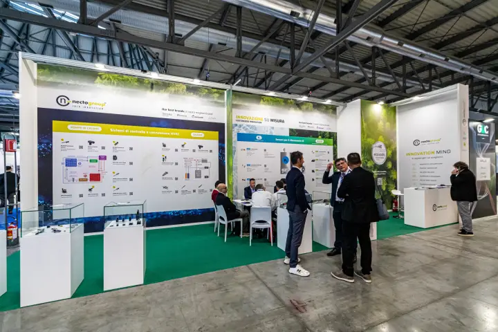 Necto Group stand with HVAC sensor and control product boards