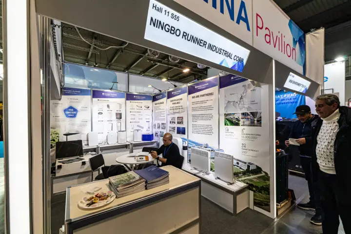 Ningbo Runner booth in the China Pavilion with air purifiers and heaters