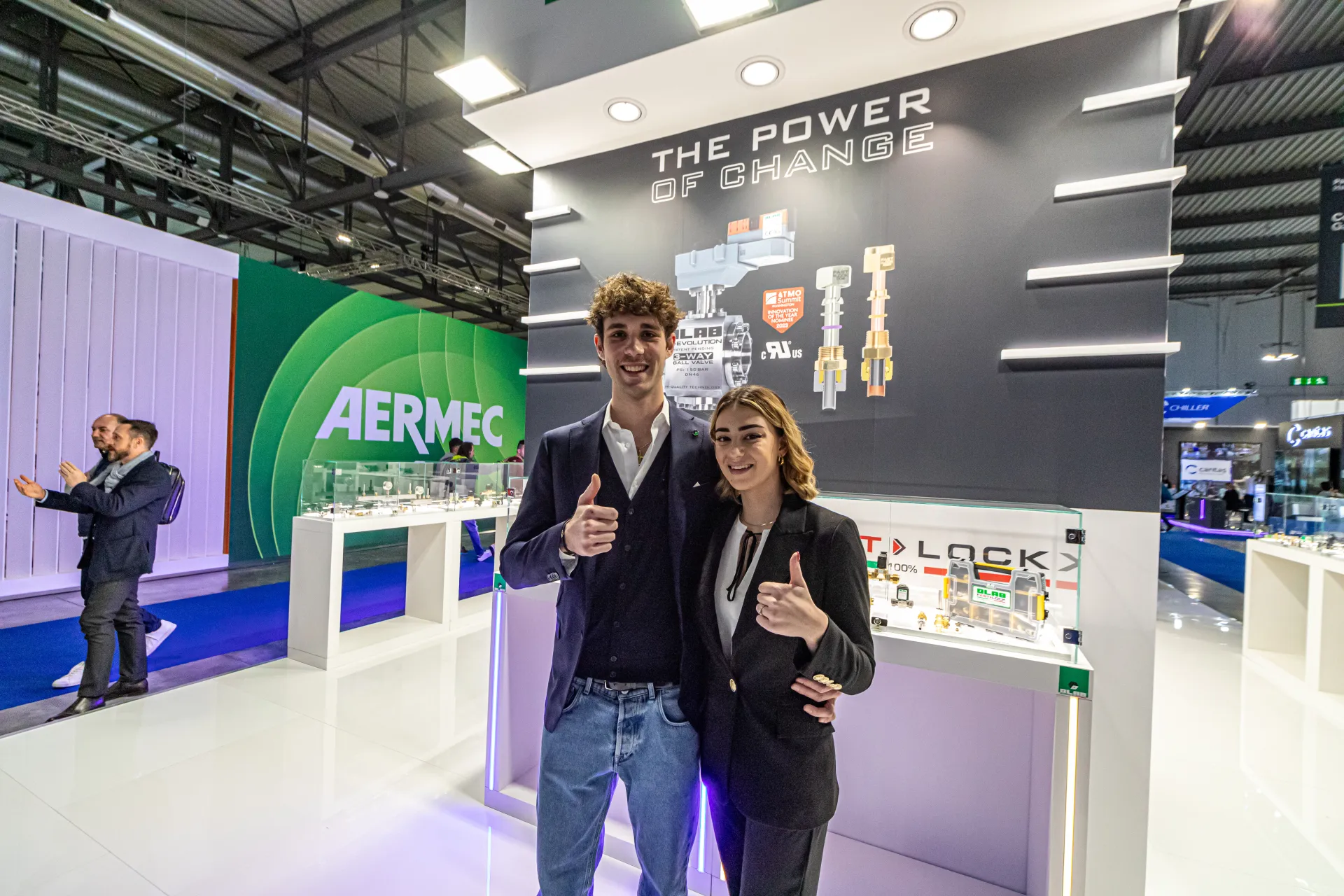 Olab 'LOCK' showcase with solenoid valves under 'THE POWER OF CHANGE' panel at MCE 2024