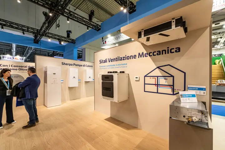 Olimpia Splendid Sitali ventilation units and Sherpa heat pumps display at MCE 2024
