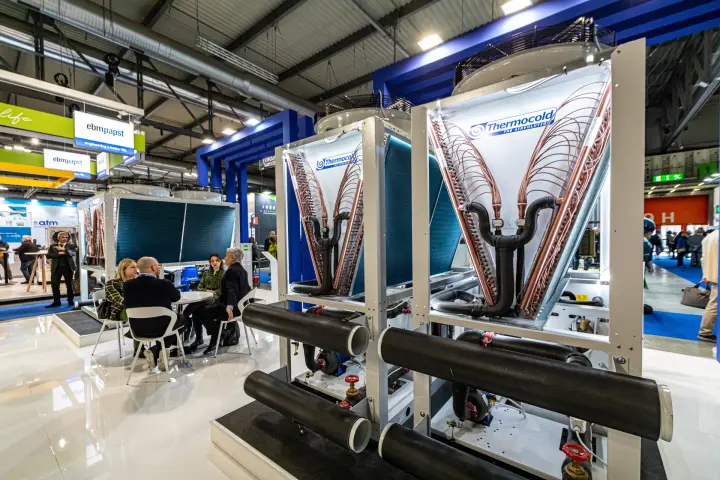 Open Thermocold units revealing copper circuits and hydraulic headers