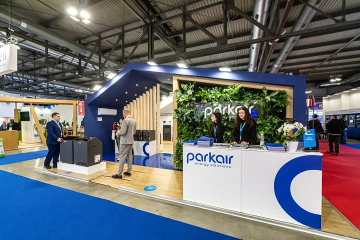 Parkair energy solutions stand with green wall and WHP3 units at MCE 2024