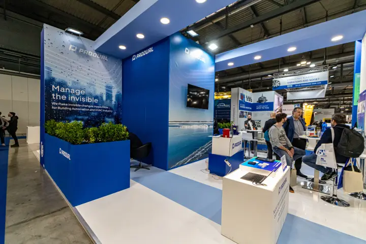 Produal stand corner with shrub planter, ice graphics and sensor displays at MCE 2024