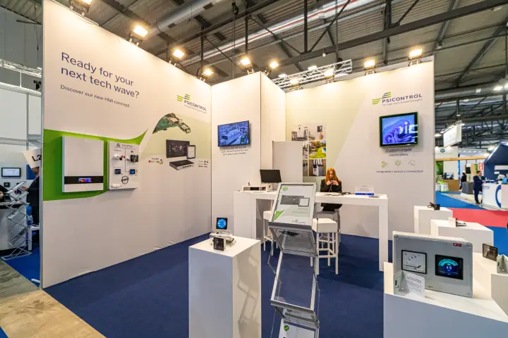 Psicontrol stand presenting custom-made controllers and a new HMI concept
