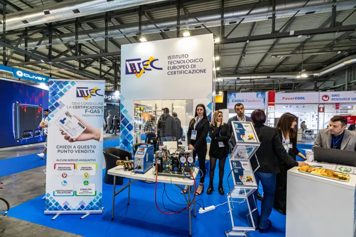 Refrigeration training rig with gauges in front of the ITEC booth at MCE 2024