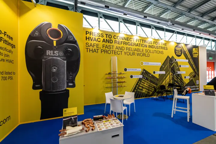 RLS Europe stand with press-to-connect copper fittings at MCE 2024