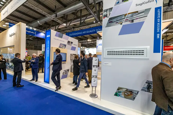 SagiCofim linear grille on Indoor Air Quality wall and Marine, Oil & Gas area at MCE 2024