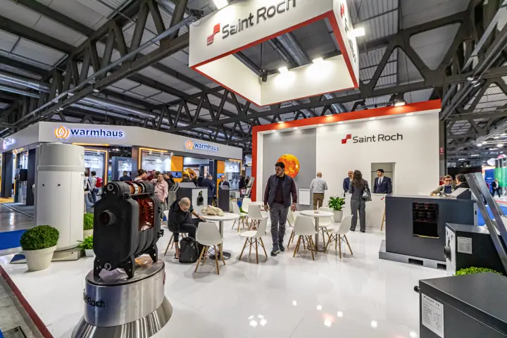 Saint Roch stand with a sectioned cast-iron boiler body and hanging sign at MCE 2024