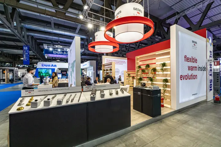 Sedes Group heating elements and heat exchangers on a front display at MCE 2024