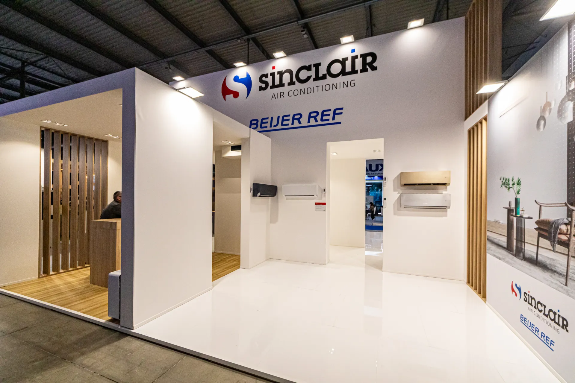 Sinclair Air Conditioning and Beijer Ref stand with wall-mounted split units at MCE 2024