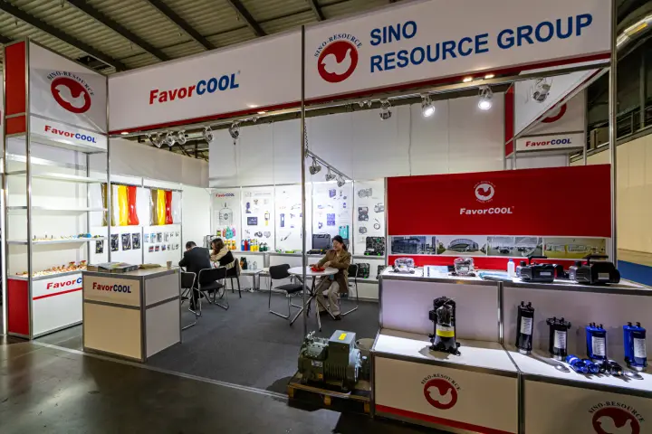 Sino Resource Group shell-scheme stand with FavorCool compressors and tools at MCE 2024