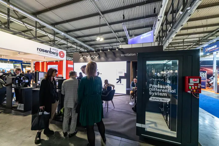 Smay 'Pressure Differential System' demo cabin at the stand entrance at MCE 2024