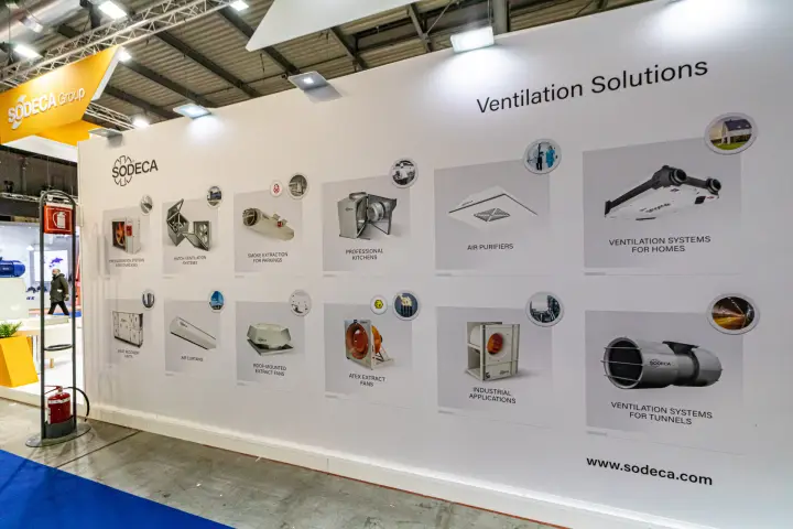 Sodeca Ventilation Solutions wall listing fan applications from homes to tunnels at MCE 2024