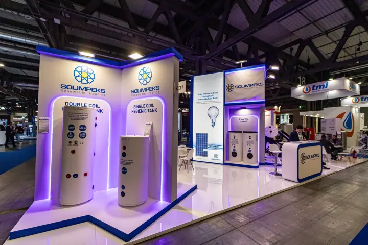 Solimpeks stand with double and single coil hygienic tanks at MCE 2024