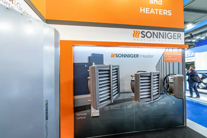 Sonniger Heater unit heaters on a graphic wall with remote-control app