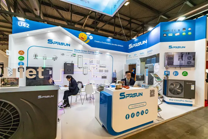 Sprsun stand front with R32 ClimaPro Series heat pump at MCE 2024