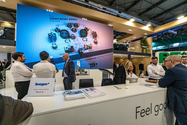 Swegon LED wall presenting The OMICRON ZERO Factory at MCE 2024