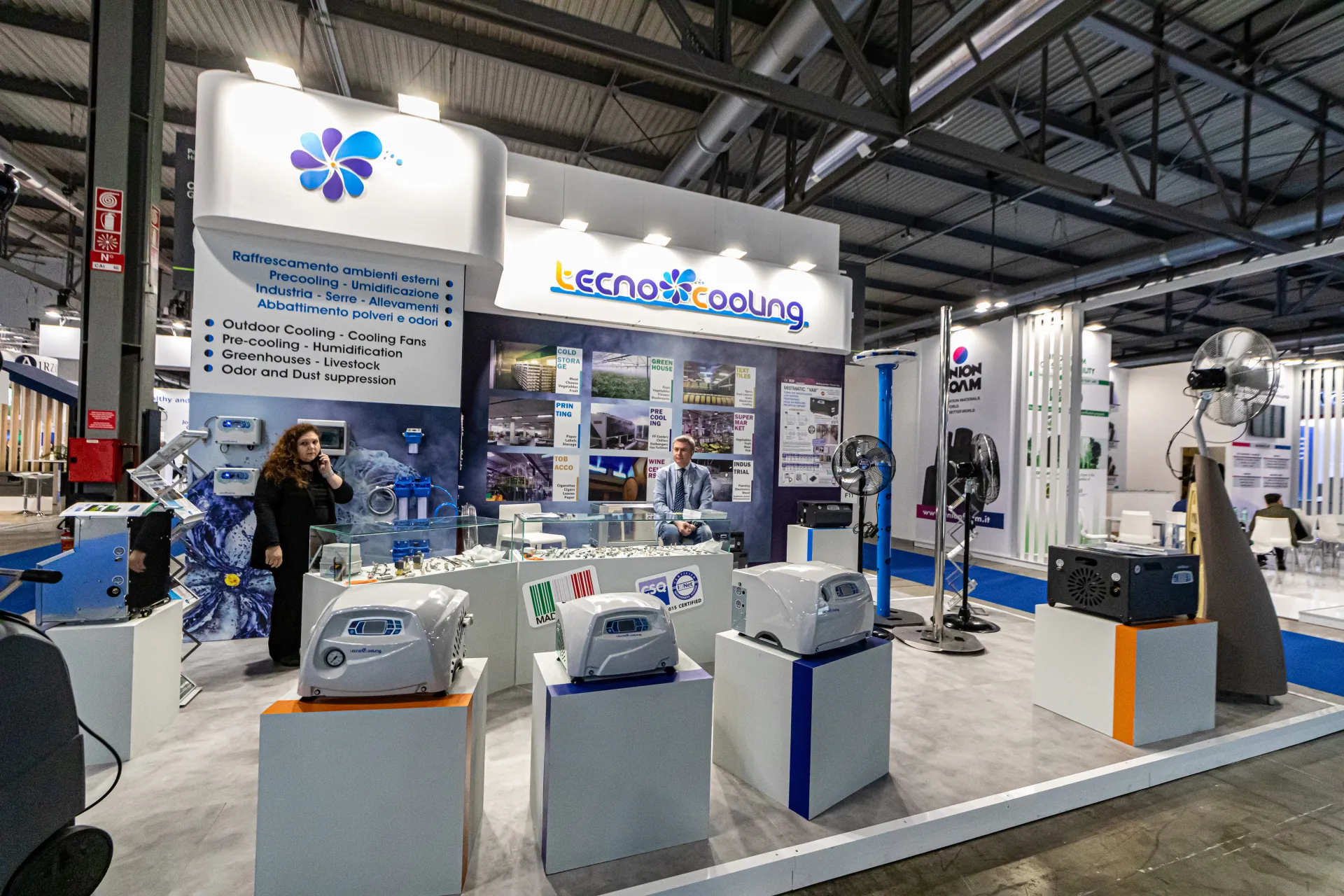 Tecno Cooling stand with misting units and cooling fans at MCE 2024