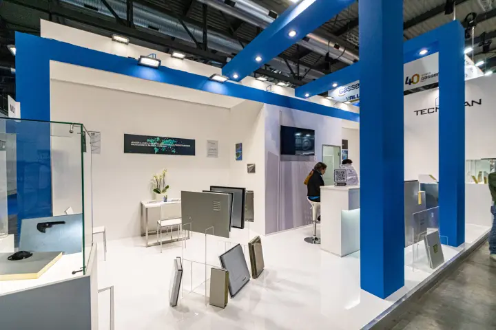 Tecnopan stand with insulated panel samples in acrylic holders