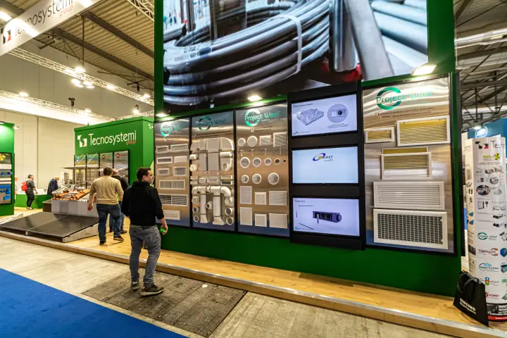 Tecnosystemi Project Wind wall of ventilation grilles and duct fittings at MCE 2024