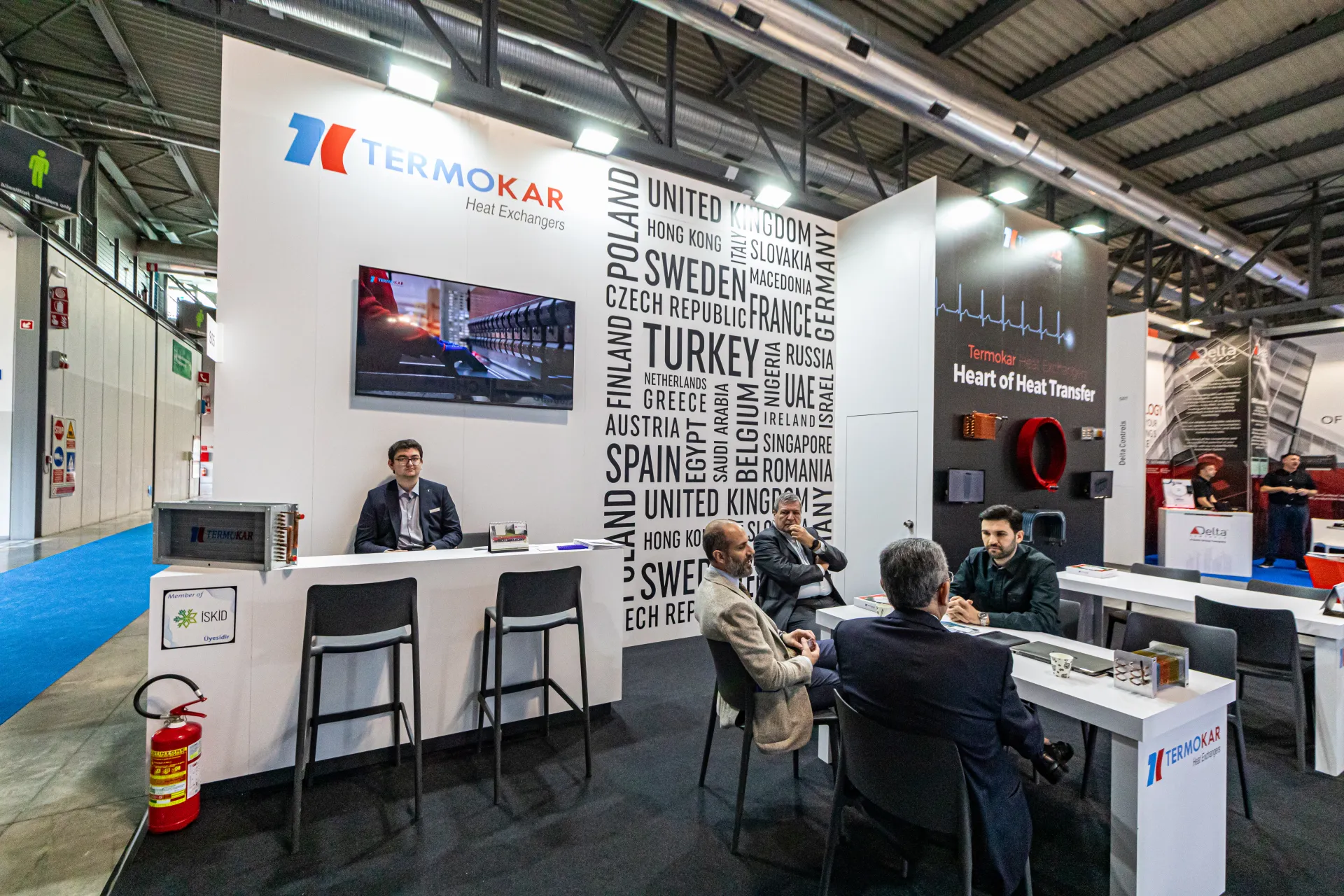 Termokar reception counter with a finned coil sample and wall screen at MCE 2024