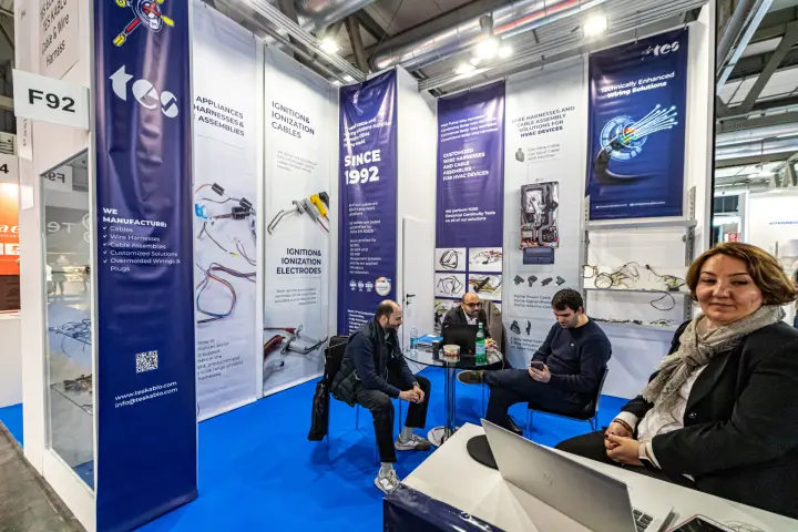 TES Kablo stand with banners on wire harnesses and ignition cables at MCE 2024