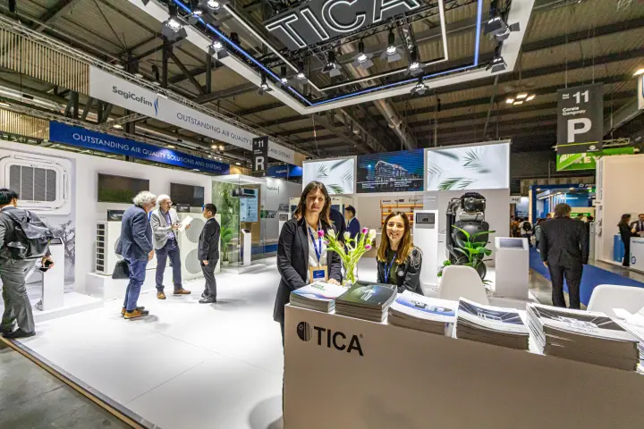 TICA reception desk with cassette, fan coil and outdoor units on display at MCE 2024