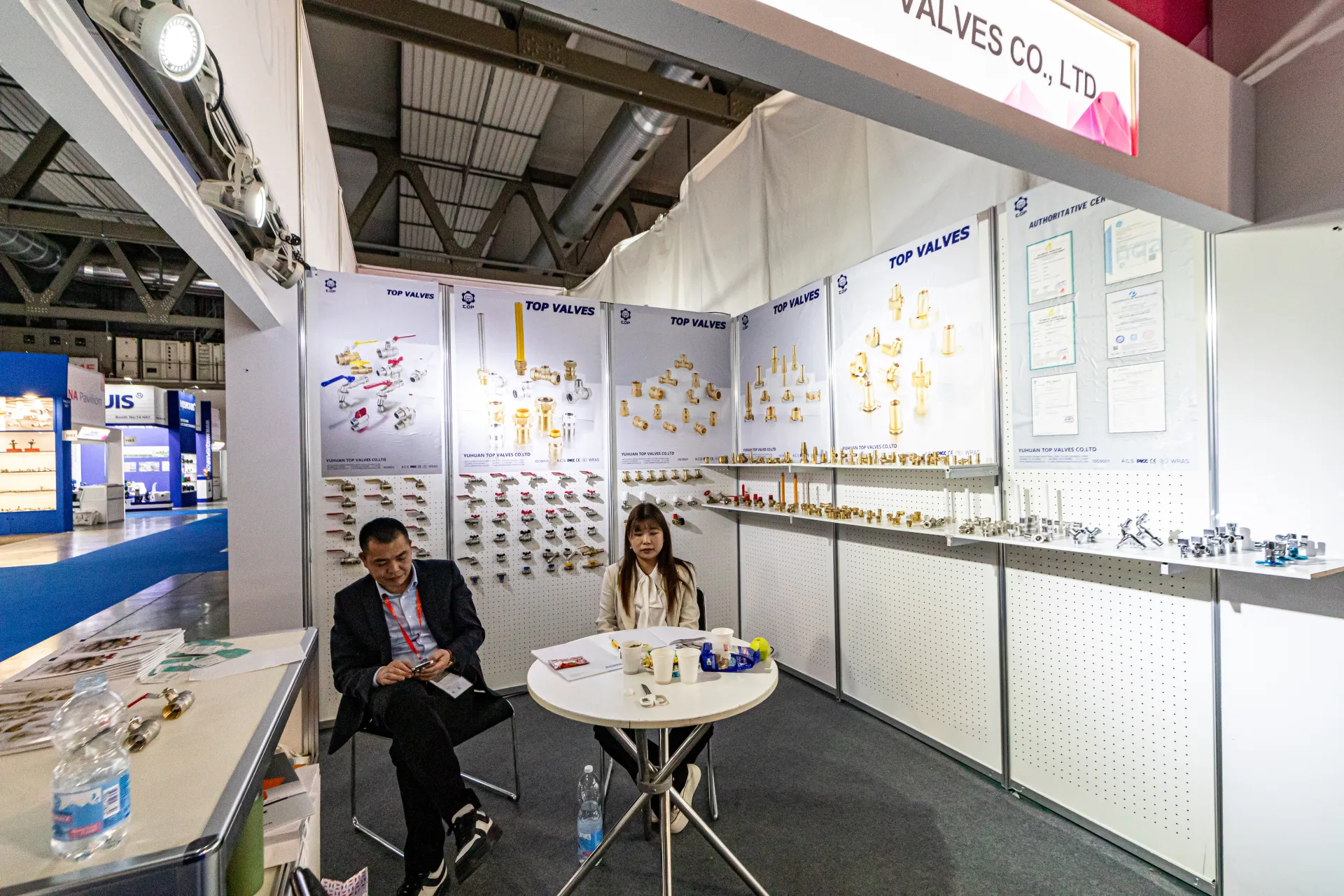 Top Valves shell-scheme booth with brass fittings and ball valves at MCE 2024